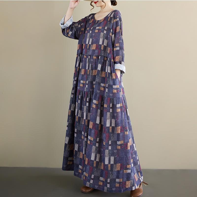 Long Sleeve Plus Size Vintage Floral New In Dresses for Women Casual Loose Spring Summer Autumn Dress