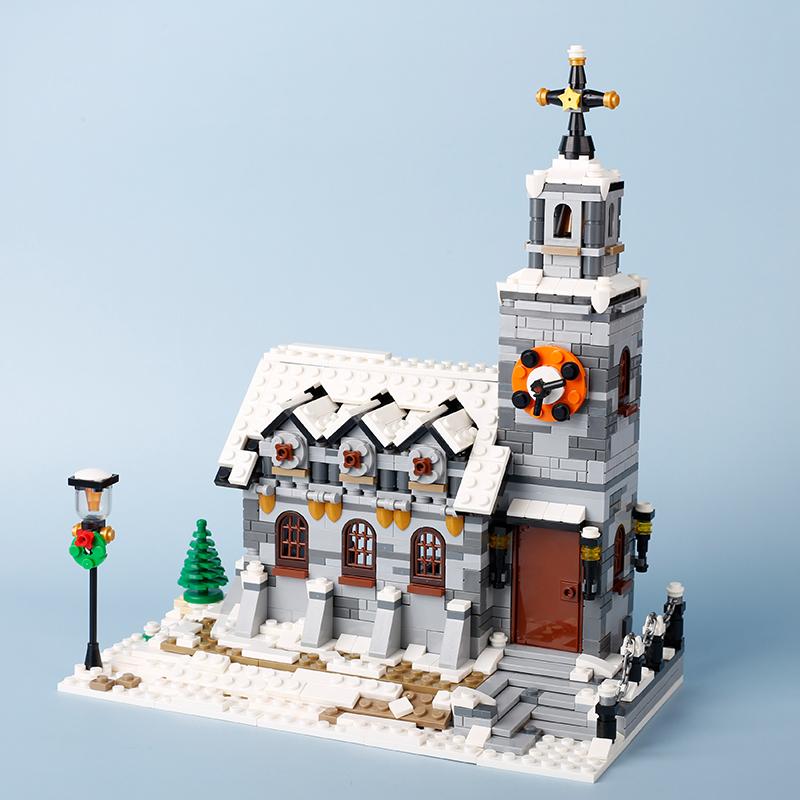 MOC Christmas Village House Building Blocks Sleigh Reindeer Tree Present Car Wreath Fireplace Gingerbread Man Bricks Toys Gift