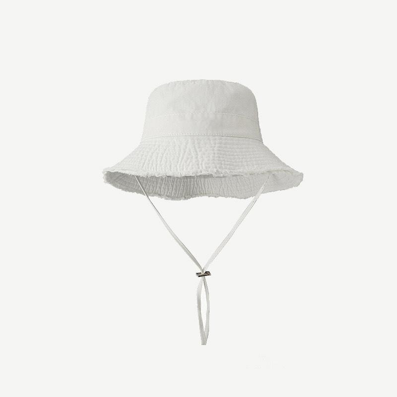 Ladies' Denim Drawstring Torn Edge Bucket Hat, Sun Resistant Outdoor Hiking Hat, Adjustable, Fashionable Daily Travel Headwear