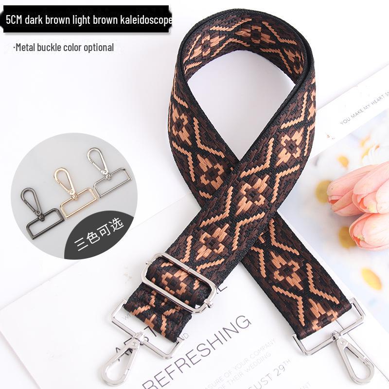 

5 см регулируемый многоцветный женский ремень для сумки - узор калейдоскопа, широкий, через плечо Bright Silver Buckle