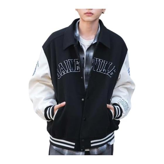 [Wego] Unisex Melton Patch Stadium Jacket Outerwear Jacket Streetwear Loose Big Silhouette Clothes Autumn Clothes Winter Clothes Gift Present Men s
