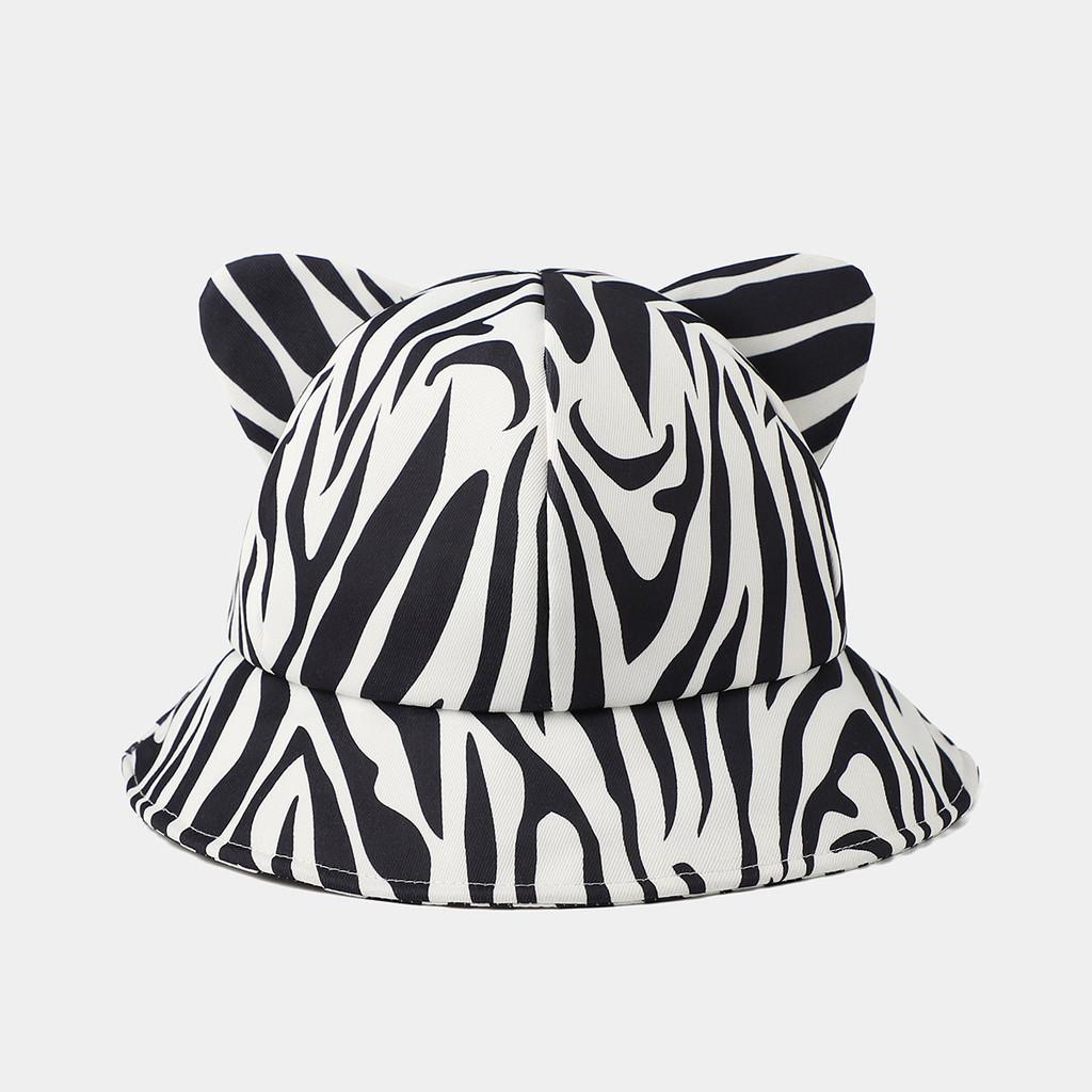 Cat Ears Bucket Hat With Leopard Print And Wide Brim For Street Fashion Summer Wear