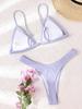 Solid Ribbed Triangle Cup Quick Dry Sexy Two Piece Bikini Set Comfortable Elegant Women Swimwear