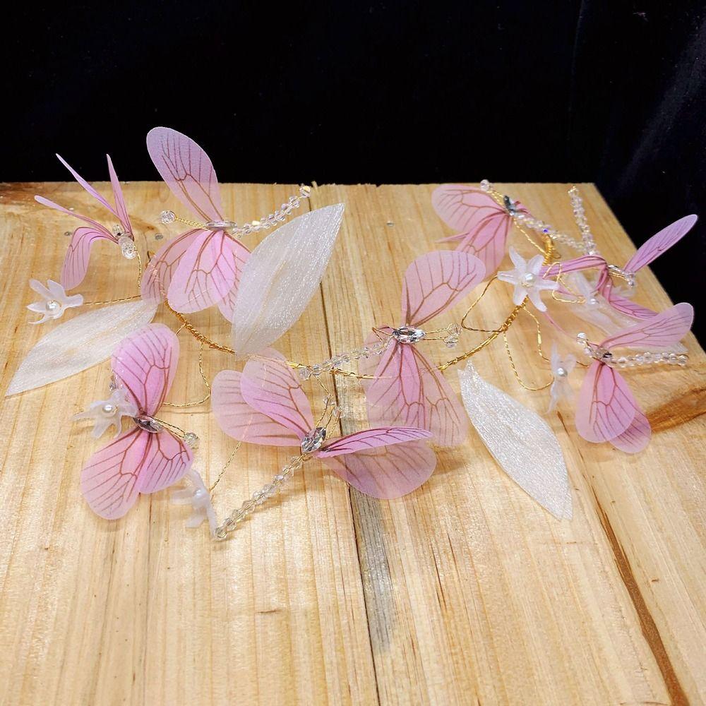 Bridal Wedding Headband Beaded Transparent Dragonfly Headband Women Hair Hoop Korean Headdress