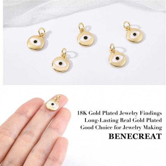 BENECREAT 10Pcs 18K Gold Plated Evil Eye Enamel Charms Flat Round Pendants with Jump Rings for DIY Necklace Bracelet Jewelry Making