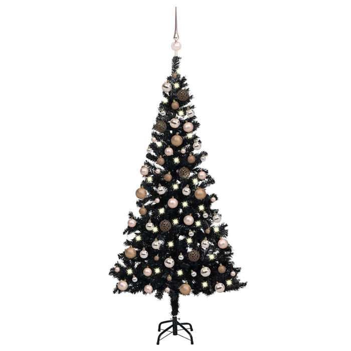 Maison Exclusive - Arbre de Noël artificiel pré-éclairé et boules noir 150 cm PVC