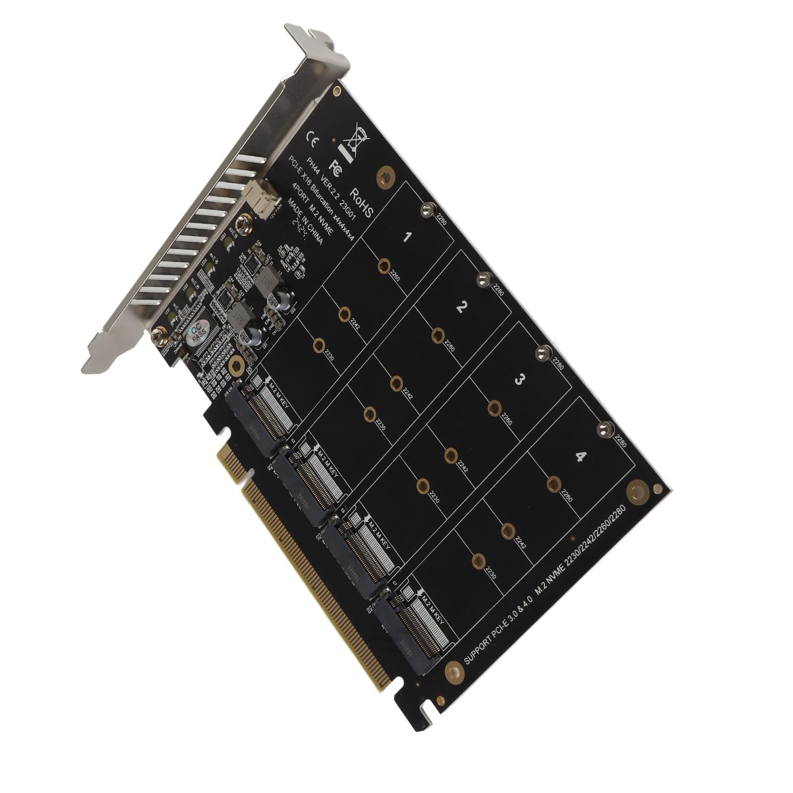 

Adapter Card 4 Port M.2 NVMe SSD to PCIE X16 M Key Hard Drive Converter Reader Expansion CardPH44