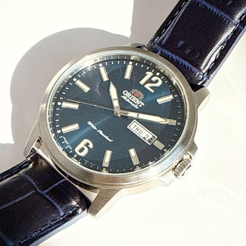 Used B094 [Almost unused/Big Face] ORIENT Blue Dial See-through Back Automatic Mechanical Men's Watch
