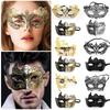 Ein Paar Wunderschöne Venezianische Masken für Paare Partykostüme Zubehör Schwarz Silber Gold Metall Filigran Partymaske