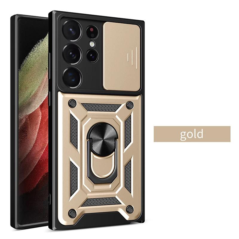 Nárazuvzdorné pancierové puzdro pre Samsung Galaxy S23 S20 S21 S22 S24 Ultra Plus FE S držiakom na magnetický krúžok do auta Kryt s posuvným chráničom objektívu