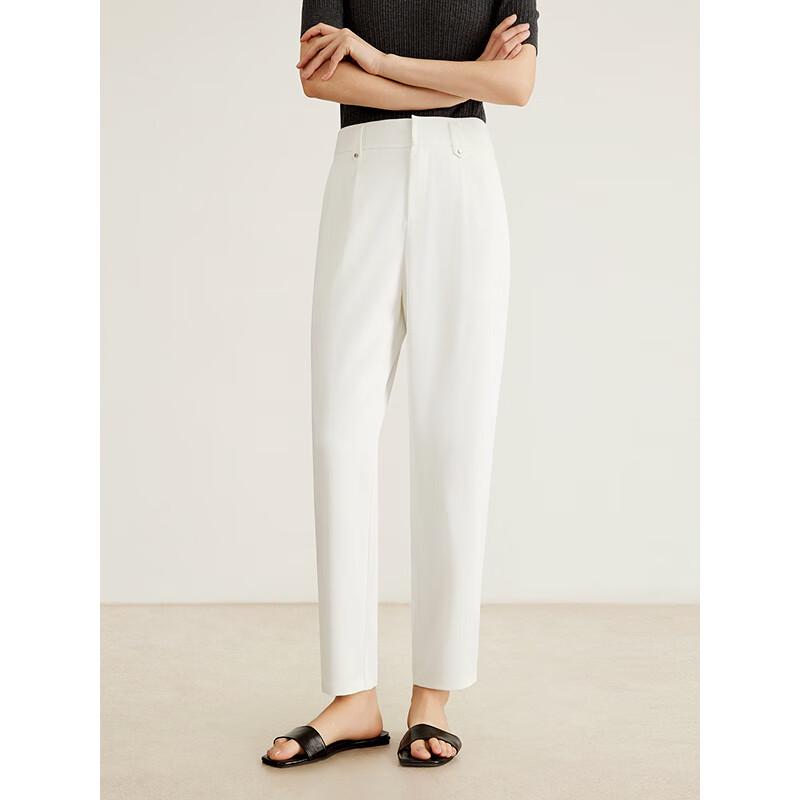 Gejin Women's Solid Mid-Waist Slim-Leg Casual Trousers