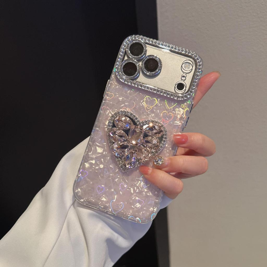 Porous Love Shell Rhinestone iPhone Case for iPhone 17 Pro Max/15/11/12