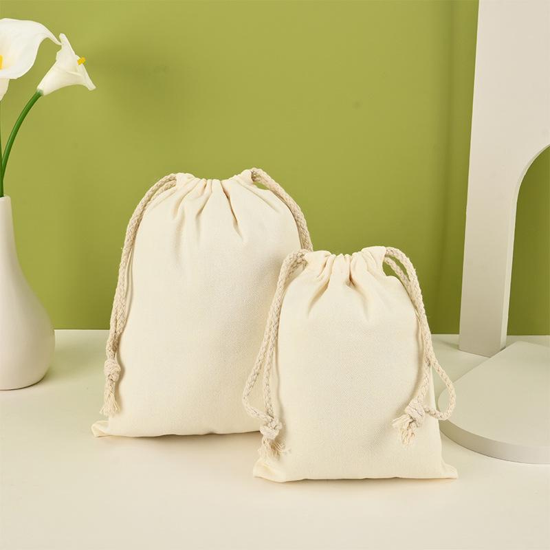 Blank Canvas Drawstring Bag with Cotton Rope for Nuts or Rice, Custom Logo Printing Available