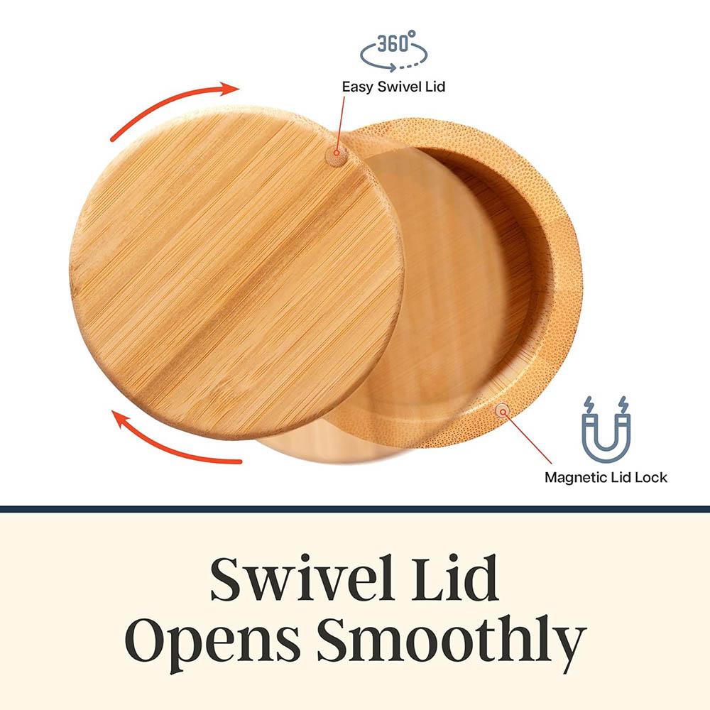 Bamboo Salt Cellar with Swivel Lid,Spice Box Storage Container for Kitchen with Magnetic Closure for Sea Salt, Spices and Herbs