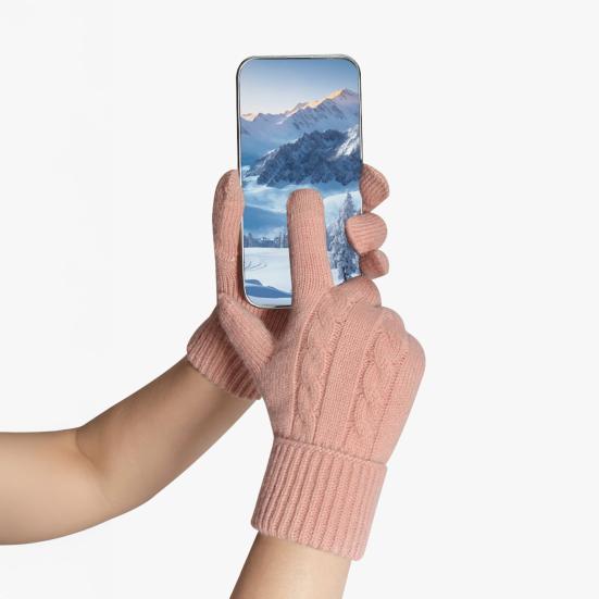 Women Winter Knitted Gloves Thick Fleece Lined Warm Gloves Solid Color Touch Screen Gloves for Driving Golfing Fishing Hiking