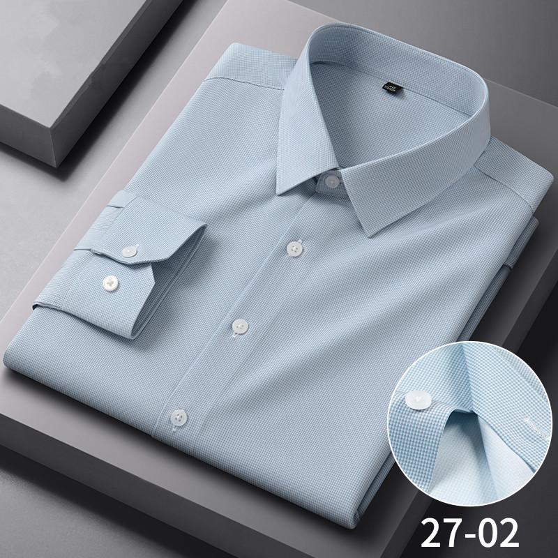 New Anti-Wrinkle Mens Plaid Stripe Shirts Autumn Spring Long Sleeve Thin Non-ironing Smooth Business Daily Social Man Clothing