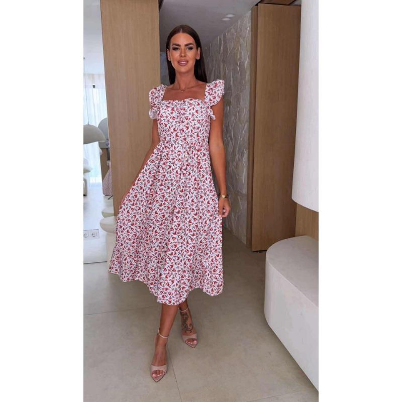 

JKASHDK Женская мода лето весна цветочный узор принт без рукавов с квадратным воротником с высокой талией повседневные платья XXL красный