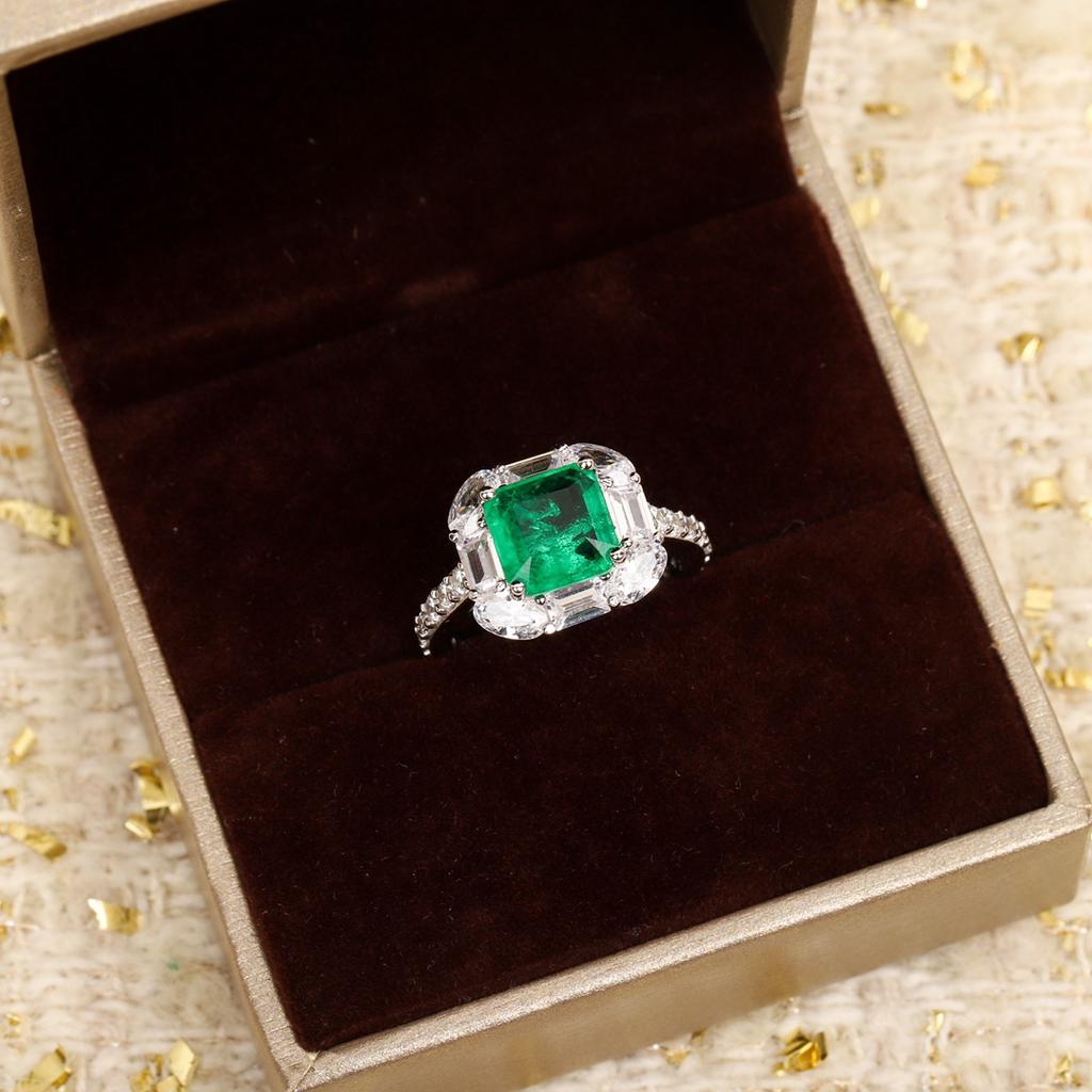 Smaragdový diamantový prsten z čistého stříbra 925, velikost 6-7-8, 18karátové pravé zlato, galvanicky pokovené, luxusní šperky, pokovené šperky vysoké kvality