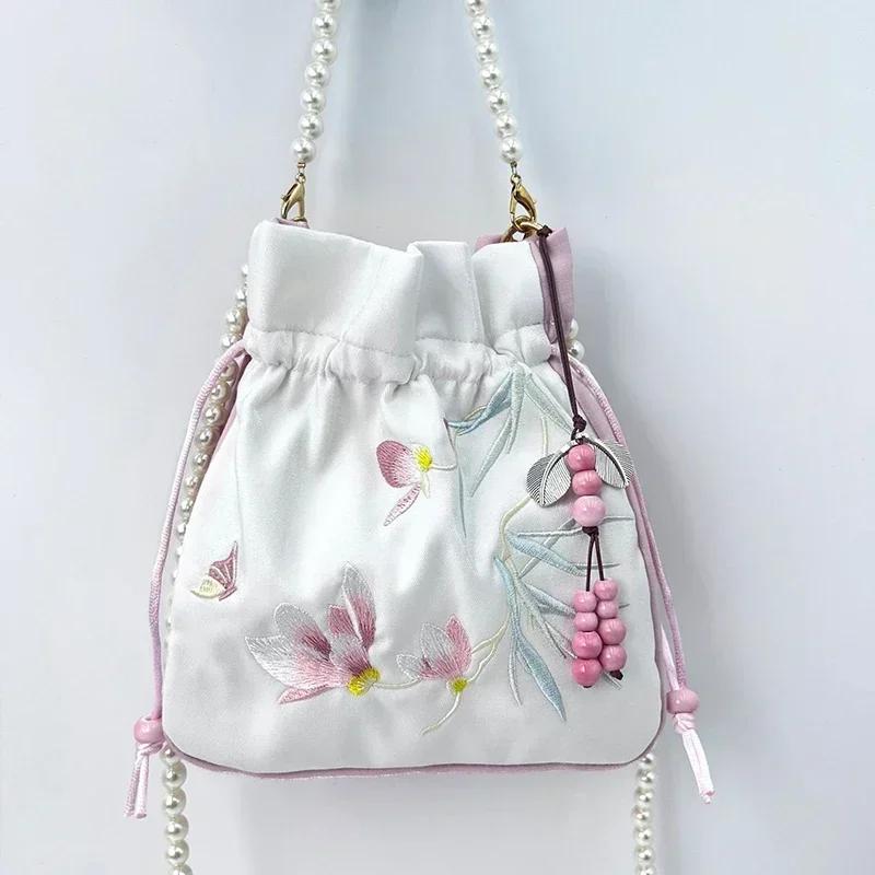 Pearls Embroidery Chinese Style Messenger Bag Antique Bag Female Messenger Hanfu Bag Handbag Chinese Style Bag Mobile Phone Bag