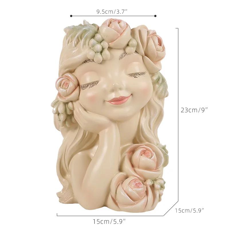 

Загадочная расписанная вручную ваза из смолы в виде лица девушки для домашнего декора, художественная ваза в виде феи для искусственных цветов, шикарная ваза-бюст девушки