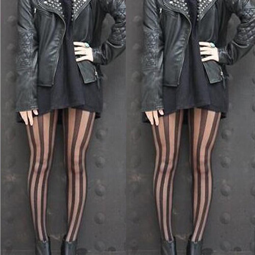 Frauen Dame Sexy dessous Hohe taille Streifen Punk Rock Schwarz
