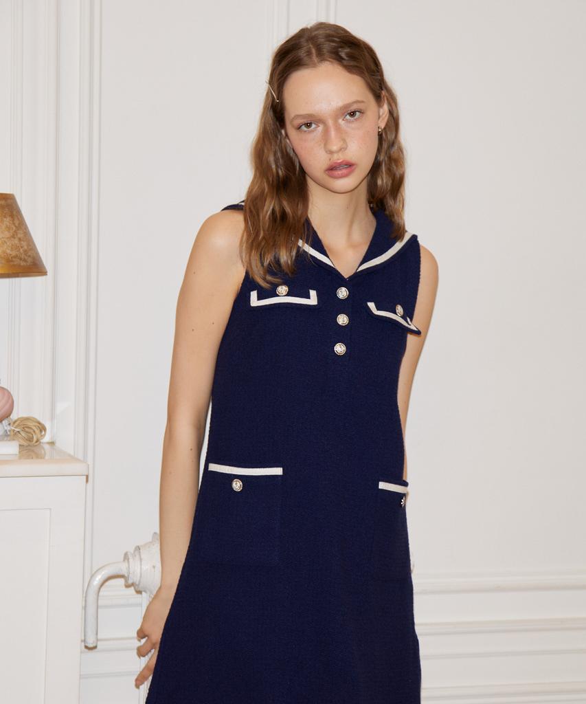 Salon De Yon Classic Sailor Dress_ Navy