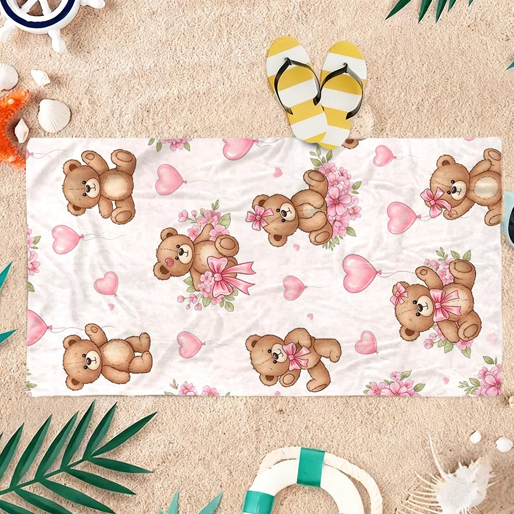 1ks Roztomilý Kreslený Medvídek Plážová Osuška Rychleschnoucí Super Absorpční Vhodná na Plážovou Dovolenou Bazén Letní Dárek pro Přátele