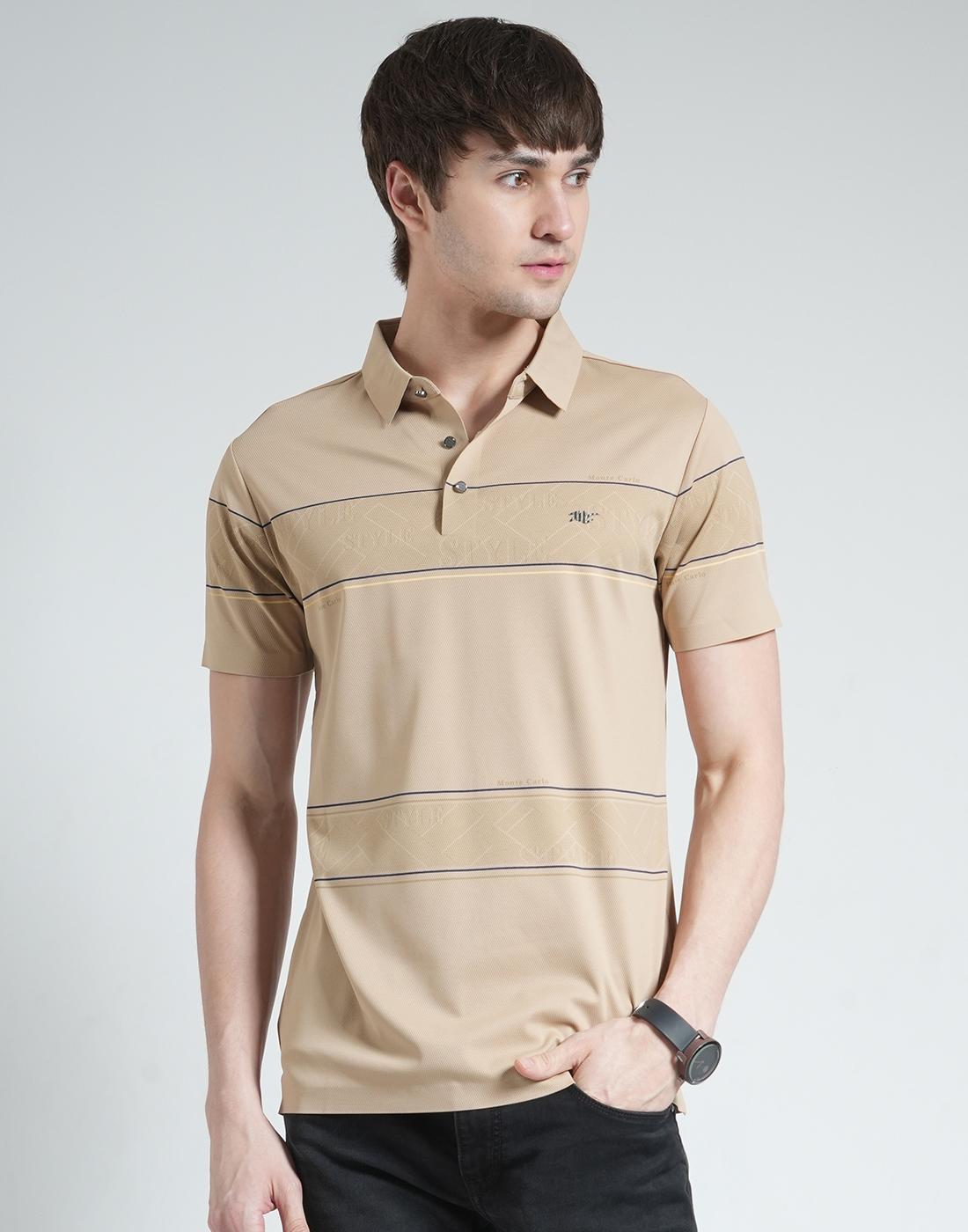 

MONTE CARLO Мужская приталенная футболка-поло с полосками, с рукавом до локтя L бежевый