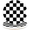 Black Checkerboard Ceramic Car Coasters – Absorbent Car Cup Holder Coaster Set for Women & Men, Cool Aesthetic Car Accessories, 2 Pack