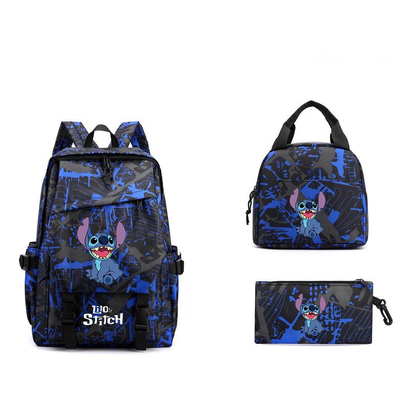 3-Piece LiloStitch Kids Backpack Cartoon Pencil Case Boys Girls Student Backpack