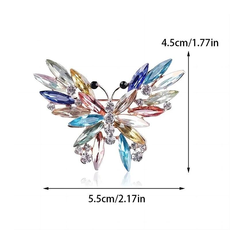 Trendy Multicolour Alloy Butterfly Brooches For Women Metal Crystal Insect Brooch Party Birthday Winter Zircon