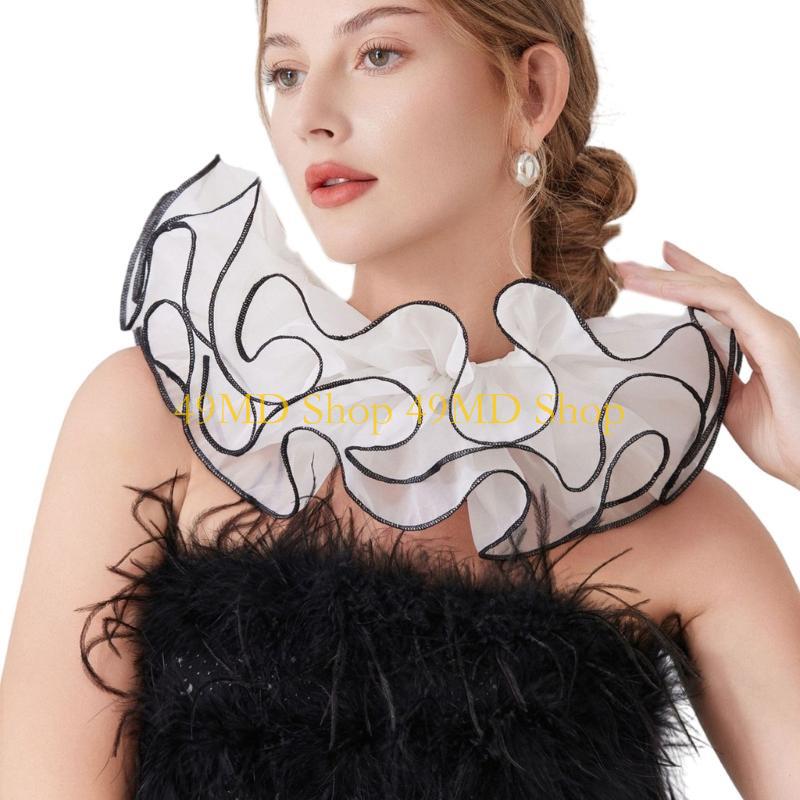 

49MD Unisex Gothic Ruff Collar For Halloween Parties Lightweight Foldable Clown Accessory чёрный