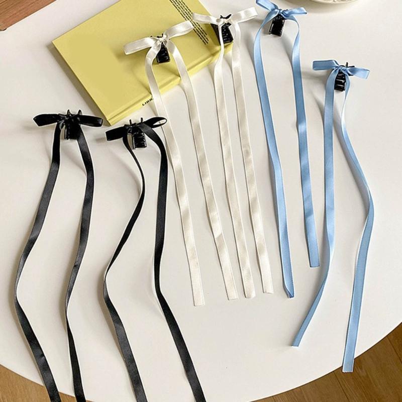 Bowknot Hairslide Barrettes Small Bow Hair Claw Long Silk Ribbon Hairs Clip Stylish Headwear Women Jewelry Decoration