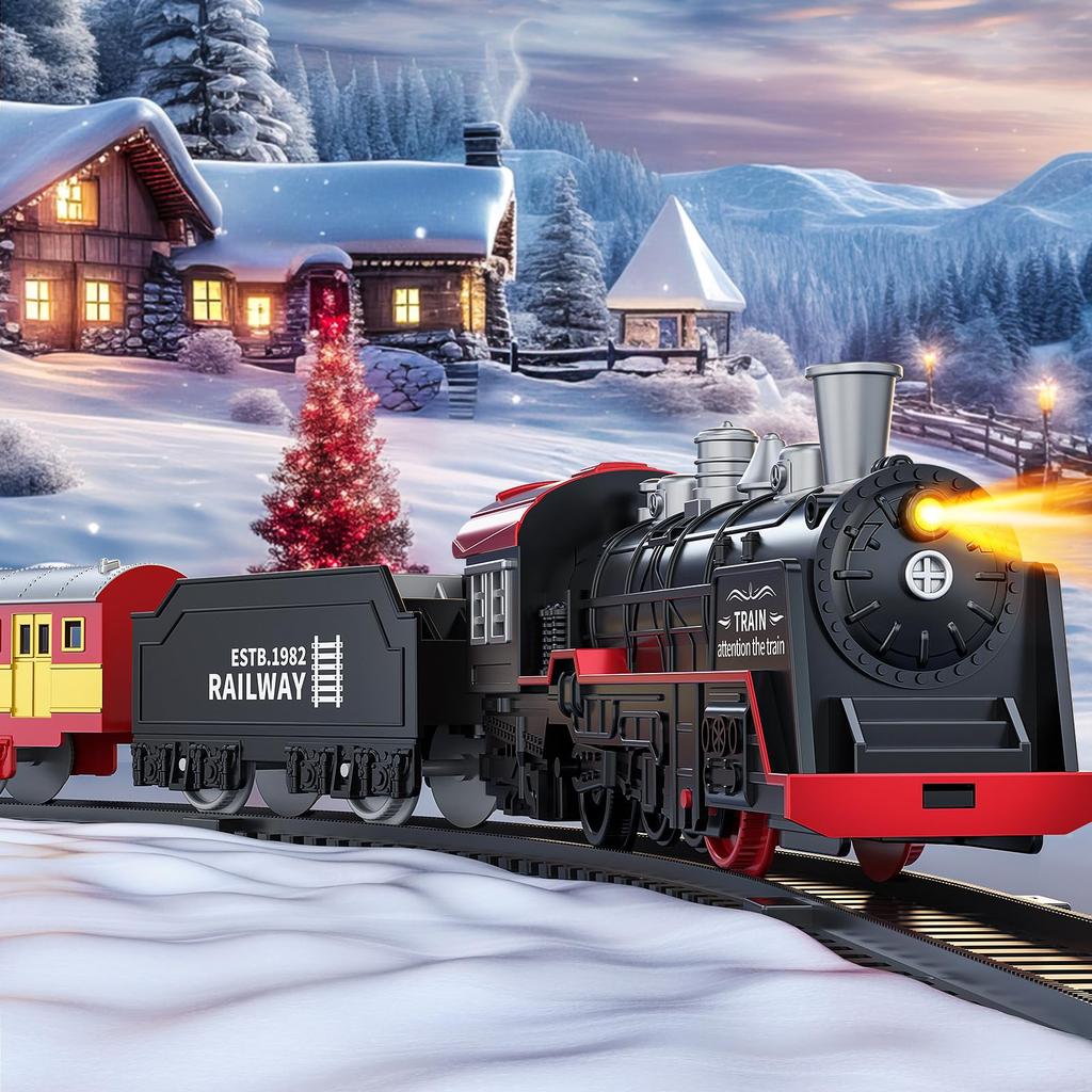 1Set Electric Train Track Set with Sound Retro Simulation Rail Car Model Children Railway Toys Kids Christmas Gift