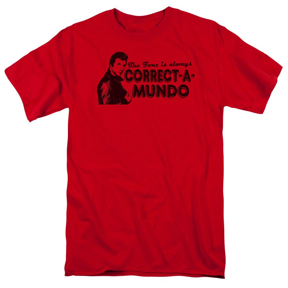Happy Days Correct A Mundo T Shirt Mens Fonzie Licensed Classic TV Show Red XXXL
