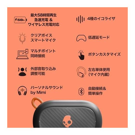 Skullcandy Official Store Push ANC Active Noise Canceling Wireless Earphones Bluetooth 5.3 with Microphone Up To 58 Hours Playback Fast Charging IP67
