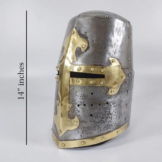 Medieval Crusader Helmet, Templar Helmet, Templar Knight Helmet Brass Cross, Medieval Armor Silver Finish Cosplay Helmet