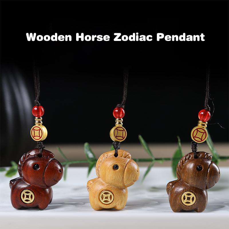 Creative Sandalwood Zodiac Horse Keychain Pendant Mobile Phone Hanging Decor Cute Wooden Artifacts Small Ornament Couple Gifts
