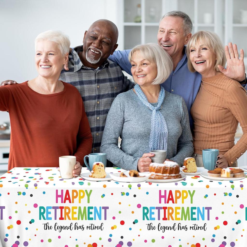 Retirement Tablecloth,Retirement Decorations 3pcs Waterproof Plastic Happy Retirement Table Cloth Rectangle Colorful Dot Retirement Table Cover for
