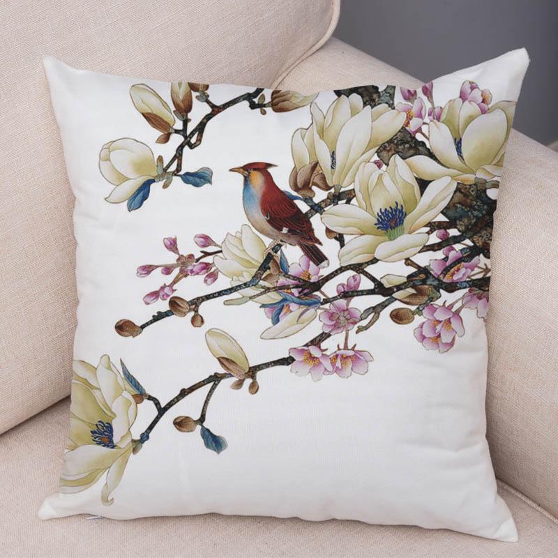 Super Soft Soft Plush Watercolor Lovely Birds Flower Robin Tit Finch Goldfinch Sparrow Berries Tufted Cushion Cover Pillow Case