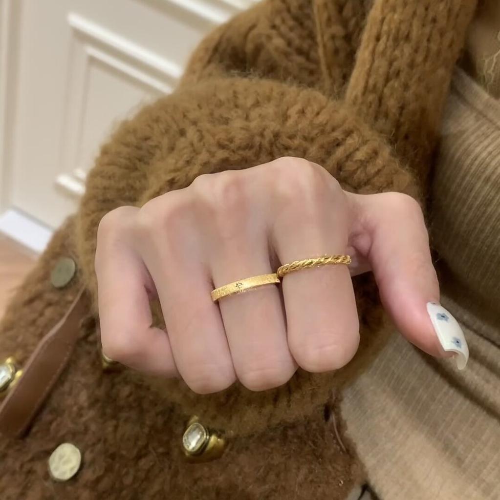 Simple Star Brushed Metal Opening Ring Women'S Unique Personality Fashion Temperament Elegant Versatile Ring Ring