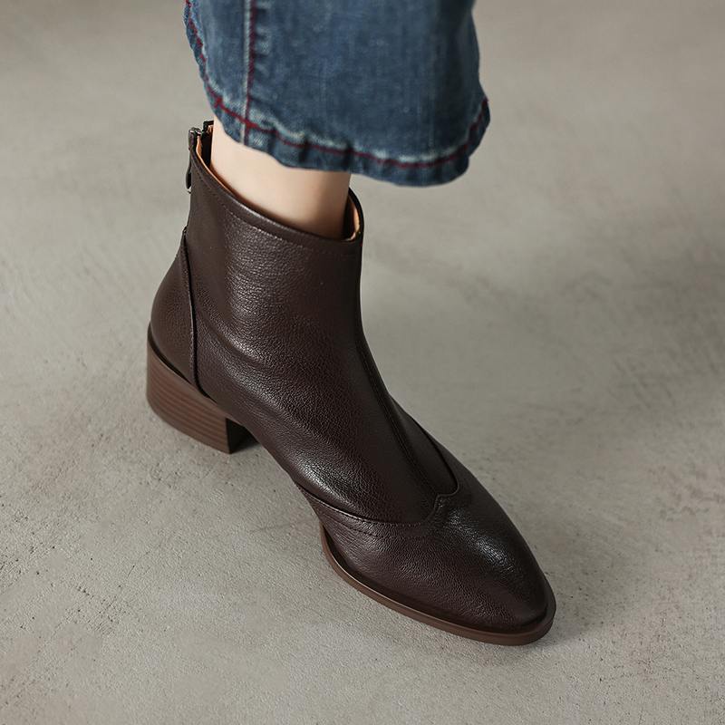 Krazing Pot Sheepskin Winter Round Toe Chelsea Boots Med Heels Zipper Carving Decoration Women Ankle Boots