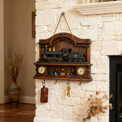 Portachiavi in Legno Mucca delle Highlands con 4 Ganci Organizzatore Chiavi da Parete Treno Vintage Appendiabiti Decorativo Multiuso per Casa Ufficio Ingresso