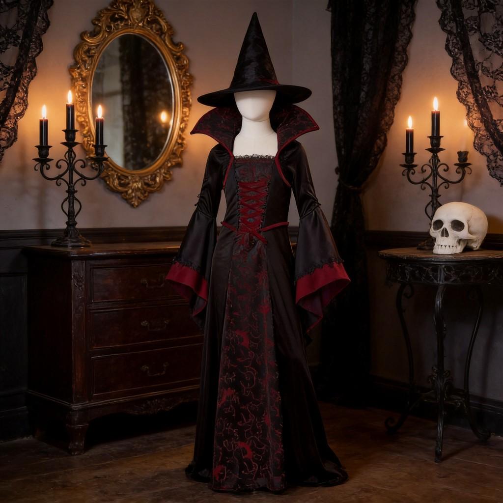 Halloween Witch Costume For Girls With Vintage Dress And Stripe Details For Kids Age 3 To 8