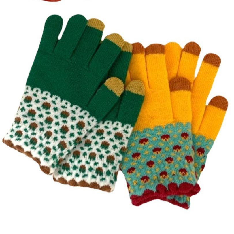 Rukavice pro ženy na zimu Zesílené a fleecové Pětiprsté Studentské Roztomilé Vlněné Pletené Dotykové Teplé Na Jízdu na Kole v Zimě