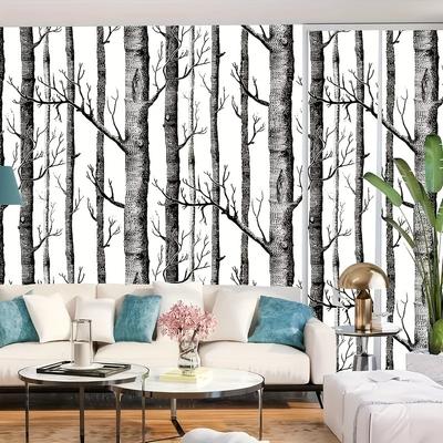 1 Roll of 17.7*393.7in Self-adhesive Wallpaper Birch Wood Grain Contact Paper Peeling Stick Waterproof Movable Living Room Kitchen Bedroom Wallpaper