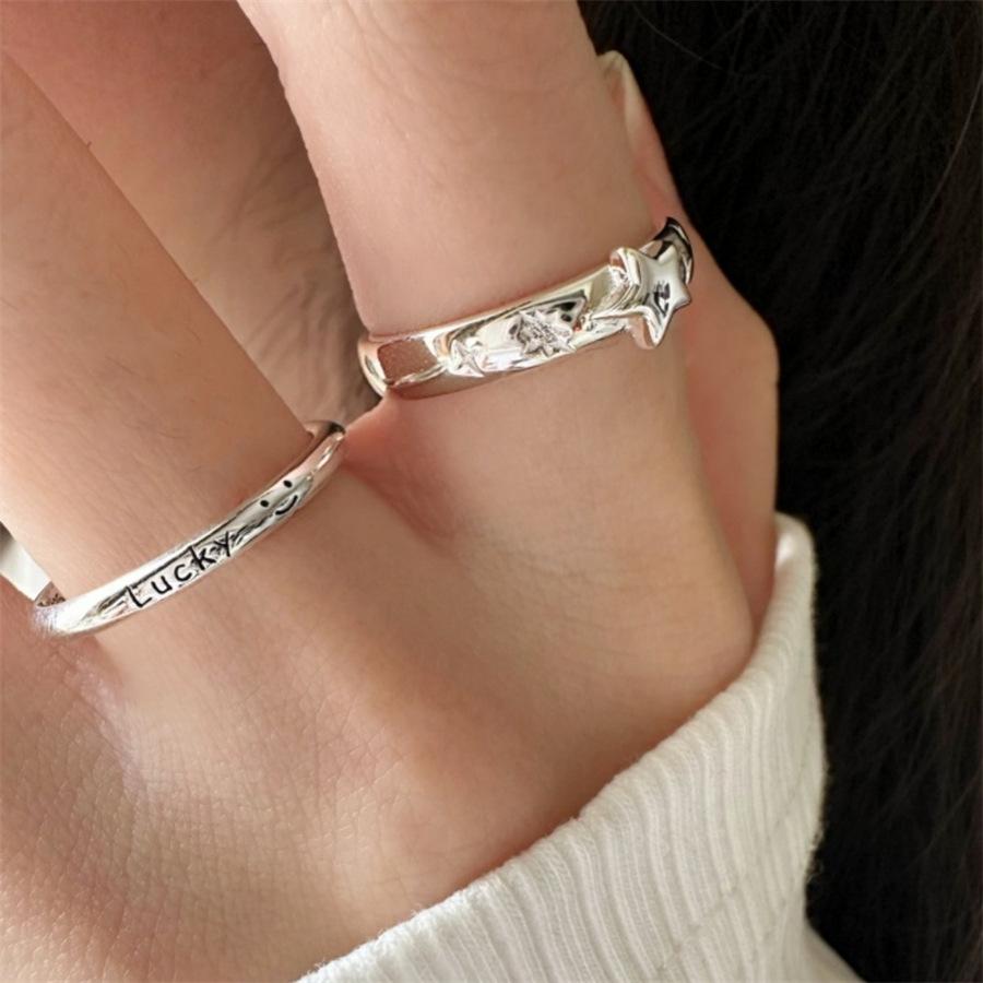 Korean S Smiley Face Star Ring Female Retro Simple Open Ring