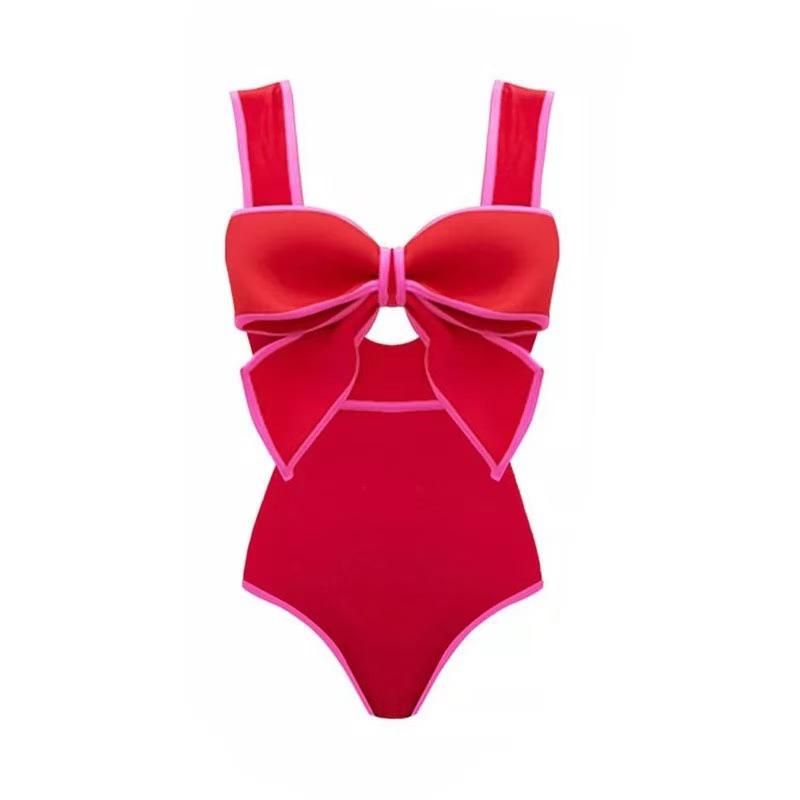 Südostasiatischer Retro-Jumpsuit mit Schleife: Bauchbedeckender, Schlankmachender Badeanzug mit Rock-Stil für den Strand.