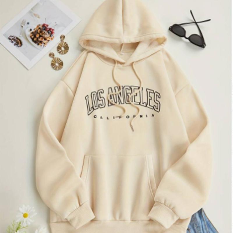 Uthulte bokstaver for kvinner Løs hettegenser Topper Bluse Genser Uformell Langermet Pullover Topper