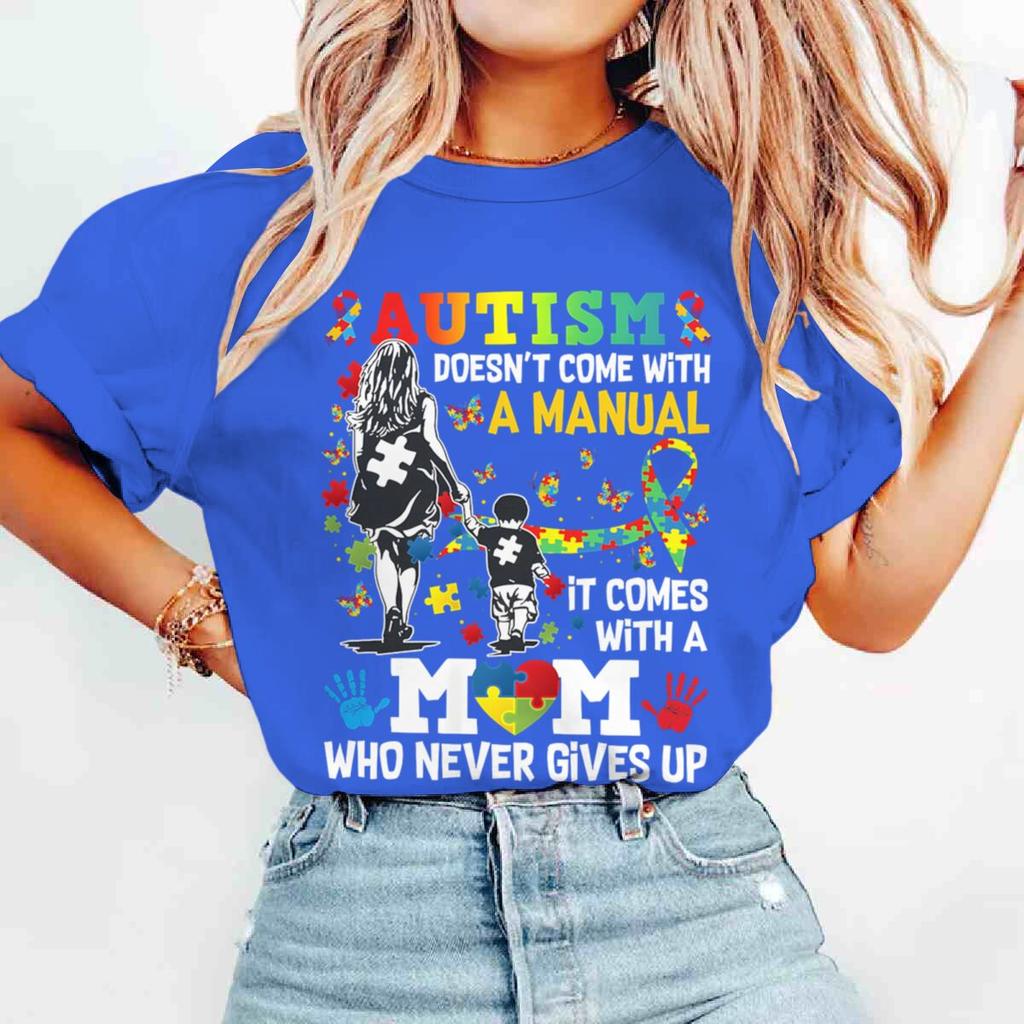 Autism Mom Shirt Autism Doesnt Come with A Unisexual Autism Awareness Puzzle Ribbon Tshirts Womens Streetwear Mama Gifts